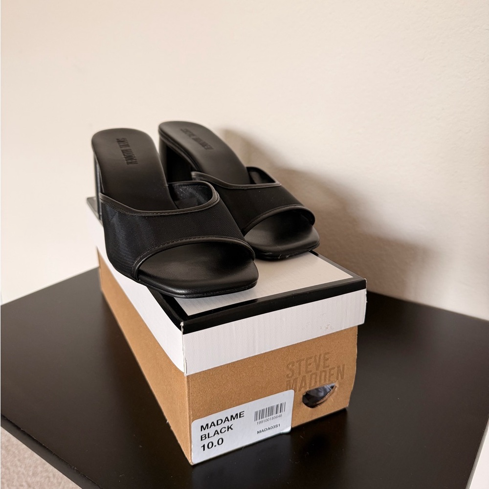 Steve Madden Black Slip-On Open-Toe Mules